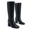 Women's Slim Calf Knee High Boots – Square Toe Block Heel Dress Boots, Side Zip Faux Leather Tall Boots for Narrow Calves, Fall