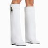 31o7O69809L.jpg Fold Over Wedge Boots Heeled PadLock Pant Knee High Shoes Tall/Short Booties in Black