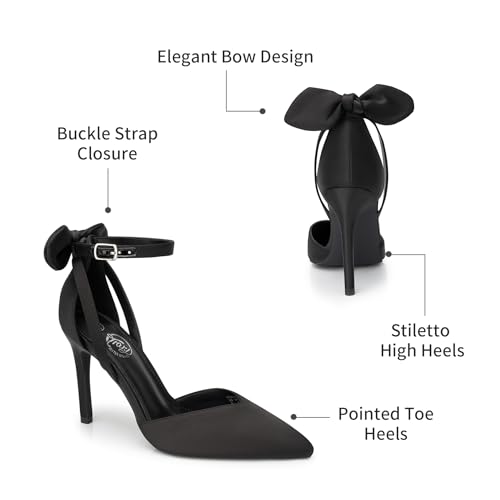 Heels for Women Closed Pointed Toe Heels Women's Pumps Stiletto High Shoes with Bow Knot Comfortable Ankle Strap Office Party