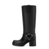 Women's Knee High Riding Boots Round Toe Block Heel Fashion Motorcycle Booties Side Zipper Wide Calf Biker Riding Boots with