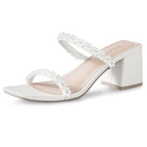 Square Toe Heeled Sandals for Women - Women's Low Block Heels Sandals - 2.25IN Open Toe Ankle Strap Chunky Heels - Slip on