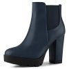 Women's Round Toe Zipper Block Heel Platform Ankle Boots