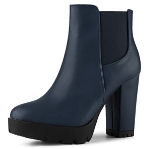 Women's Round Toe Zipper Block Heel Platform Ankle Boots
