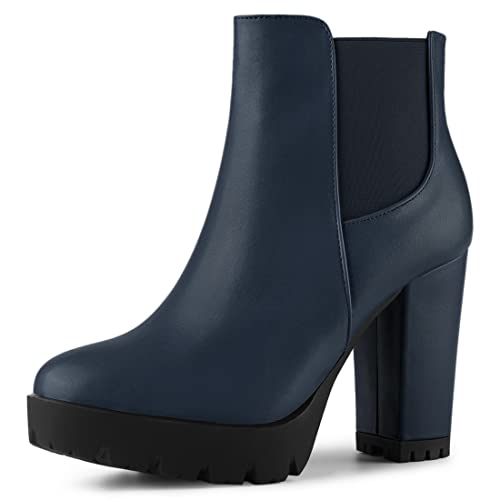 Women's Round Toe Zipper Block Heel Platform Ankle Boots