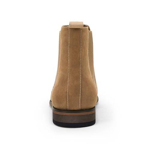 Mens Chelsea Boot Slip On Pointed Toe Stacked Low Heel Faux Suede Casual Dress Boot