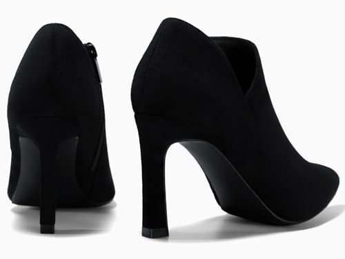 Womens Pointed Toe V Cut Ankle Boots Kitten Heel Side Zip Office Booties