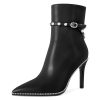 Women Ankle Boots Short Bootie Close Pointed Toe Stiletto High Heel Booties Fashion Beaded Pearl Buckle Dress Shoes 4 Inch