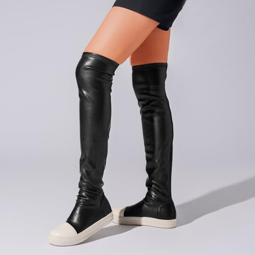 Thigh High Boots for Women Flat Over The Knee Round Toe Booties