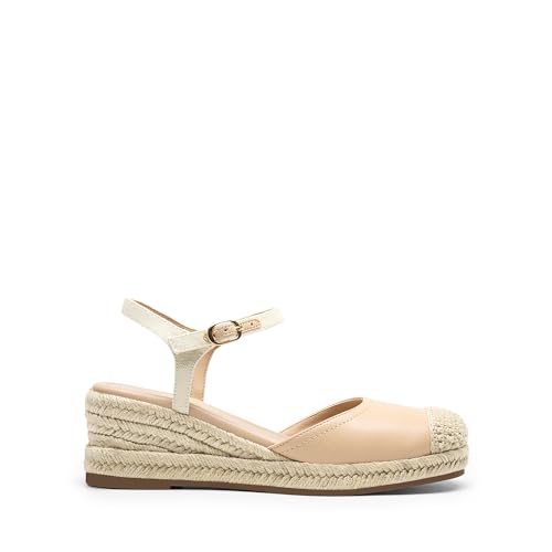 Women's Wedge Sandals, Closed Toe Espadrilles Platform Wedge Heels with Adjustable Ankle Straps and Comfortable Cushion Insoles