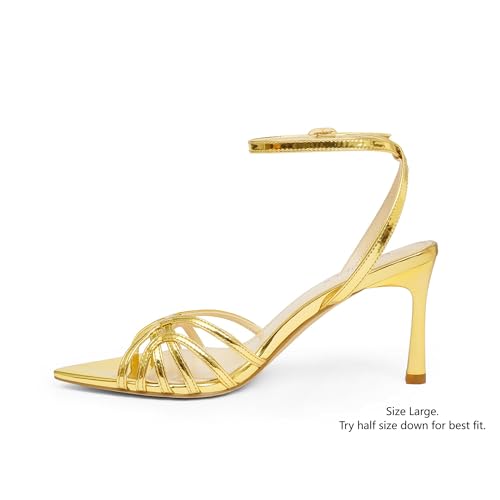 High Heels for Women Dressy Strappy Pointed Toe Heeled Sandals with Adjustable Ankle Strap and Sexy Stiletto Heel