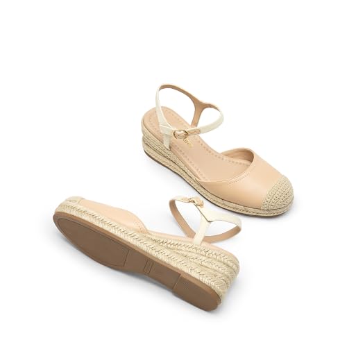 Women's Wedge Sandals, Closed Toe Espadrilles Platform Wedge Heels with Adjustable Ankle Straps and Comfortable Cushion Insoles