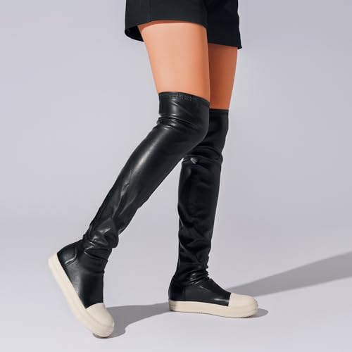 Thigh High Boots for Women Flat Over The Knee Round Toe Booties