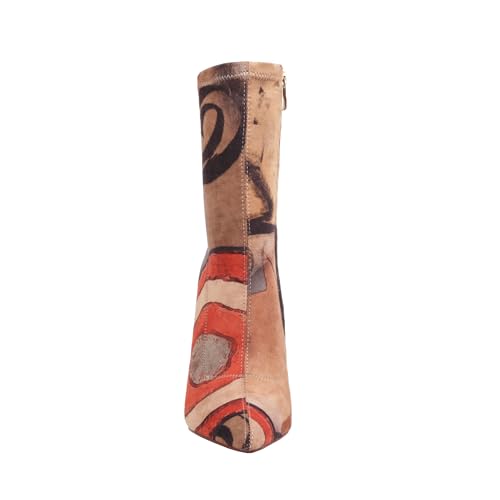 Women's Sexy Pointy Toe Stiletto Heels Ankle Boots Printed Stretchy Sock Booties