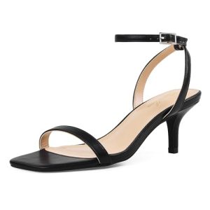 Women's Kitten Low Heels Square Open Toe Ankle Strap Sandals Sexy Strappy 2 Inch High Heels for Women Comfort Dress Party