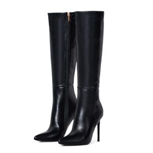 4 inch Women's Knee High Long Boots, Stiletto Tall Pointed Toe Heeled Boot Leather Suede Comfortable Sexy