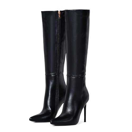 4 inch Women's Knee High Long Boots, Stiletto Tall Pointed Toe Heeled Boot Leather Suede Comfortable Sexy