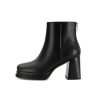 Women's Black Leather Platform GoGo Ankle Boots Square Toe High Chunky Block Heels with Back Zipper Comfort Party Dress Booties