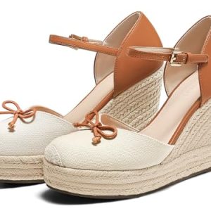 Womens Platform Espadrilles Wedge Sandals Closed Cap Toe Bow Tie Ankle Buckle Strap Summer Dress Shoes