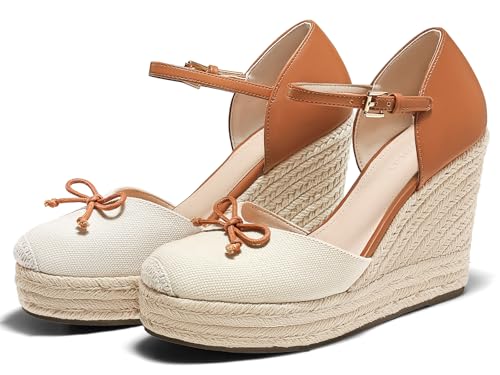 Womens Platform Espadrilles Wedge Sandals Closed Cap Toe Bow Tie Ankle Buckle Strap Summer Dress Shoes