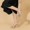 Women's Stilettos Rhinestone High Heels 4'' Pumps Ankle Strappy for Wedding Party Dressing Dress Shoes 308