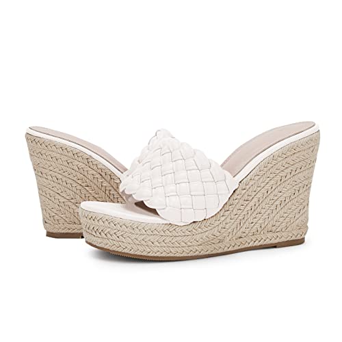 Womens Platform Wedge Sandals Espadrilles Braided Open Toe Slip On Summer Mule High Heels