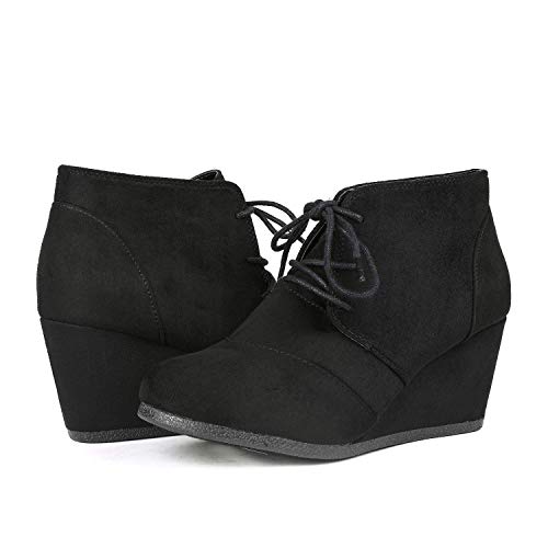 Women's Wedge Boots Casual Fashion Lace Up Low Heel Ankle Booties Shoes