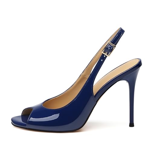 Peep Toe High Heels for Women Slingback V Peep Toe Women's Pumps Patent Leather Stiletto Heels Sling Back Thin Heels Bride Party