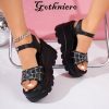 women black platform sandals goth chunky wedge heel summer sandals girls gothic punk platform sandals for women metallic spider