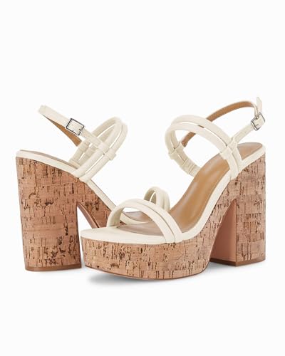 Womens Cork Wedge Sandals Heels Open Toe High Heel Platform Slingback Ankle Strap Buckle Summer Dressy Shoes