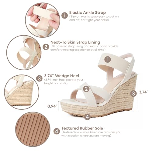 Women's Open Toe Espadrilles Wedge Sandal Slip On Elastic Ankle Strap Platform Sandals Dressy Comfortable Wedges Shoe
