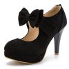 Women's Bow Heels Mary Jane High Heel Closed Toe Platform Vintage Dress Pumps