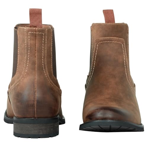 Ankle Cowboy Boots for Men Chelsea Boots Mens Slip On Casual Work Dress Western Boots Brown