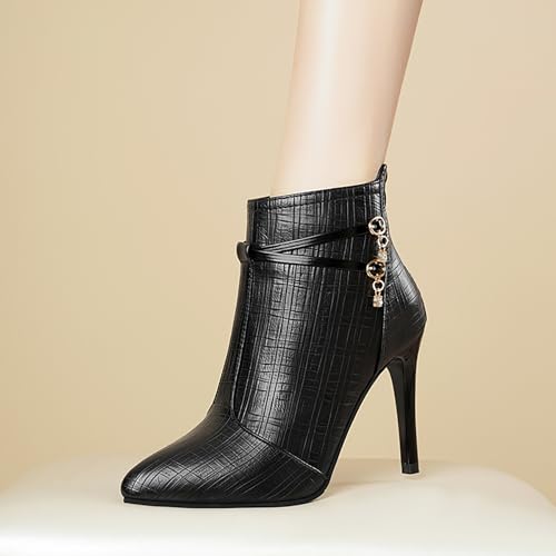 Women'S Leather Pointed Toe Stiletto Ankle Boots Fall Winter Fashion Back Zipper High Heel Dress Booties For Date Party Evening