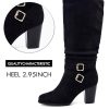 Womens Mid Knee High Boots Chunky Heel Slouchy Metal Buckle Side Zipper Fashion Winter Shoes