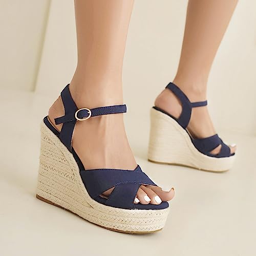 Espadrille Wedge Sandals for Women, Women's Platform Wedge Heels, High Heel Summer Wedges for Women with Breathable Knitted