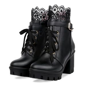 Women's Chunky Platform High Heel Boots Lace Up Gothic Ankle Booties Block Heel Buckle Punk Shoes