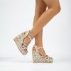 Women's Espadrille Wedge Sandals Flower Pattern Ankle Strap Open Toe Platform High Heel Sandals Dress Shoes