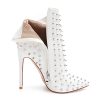 Women's Rhinestone Ankle Boots with Rivets Closed Pointed Toe Stilettos Autumn Warm Dress Booties