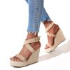 Women's High Heel Platform Espadrille Wedge Sandals Open Toe With Faux Leather Upper Cross Ankle Adjustable Buckle Strap Non