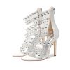 Women's Open Toe Crystal Ankle Strap Stiletto High Heel Metallic Pearl Accents & Zip 4.3IN Nightclub Party Wedding Shoes