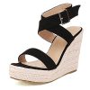 Women's High Heel Platform Espadrille Wedge Sandals Open Toe With Faux Leather Upper Cross Ankle Adjustable Buckle Strap Non