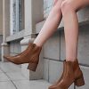 Womens Pointed Toe Ankle Boots Elastic Chunky Block Stacked Mid Heel Slip On Chelsea Booties