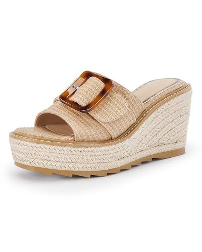 Women's Wedge Platform Espadrille Slide Sandals Slip On Open Toe High Heels Buckle Casual Summer Shoes