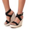 Women's High Heel Platform Espadrille Wedge Sandals Open Toe With Faux Leather Upper Cross Ankle Adjustable Buckle Strap Non