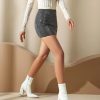 Womens Square Toe Ankle Booties Chunky Heel Boots Side Zipper Patent Leather Mid-Calf Boots