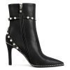 Women Ankle Boots Short Bootie Close Pointed Toe Stiletto High Heel Booties Fashion Beaded Pearl Buckle Dress Shoes 4 Inch
