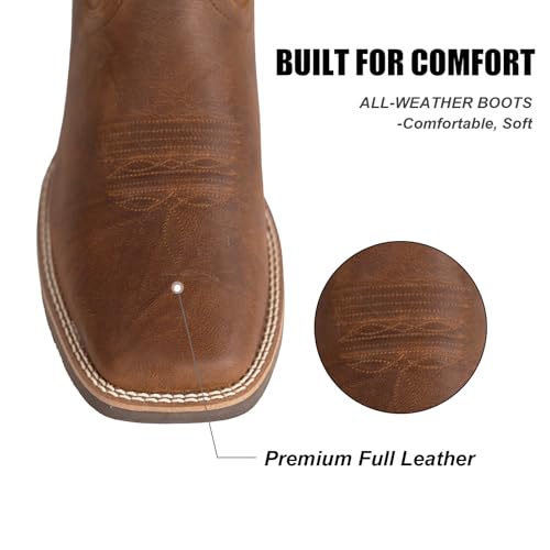 Cowboy Boots For Men Western Retro Embroidered Square Toe Boots Hand Painted Classic Resistant Leather Boot