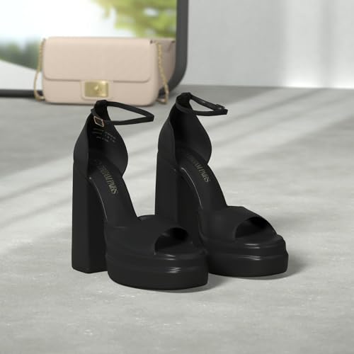 High Heels Chunky Block Platform Heels for Women Ankle Strap Sexy Open Square Toe Heels Dressy Pumps Sandals