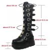 Women Platform Knee High Goth Boots Zip Round Toe Wedge Punk Mid Calf Boots Buckle Chunky High Heel Combat Boots
