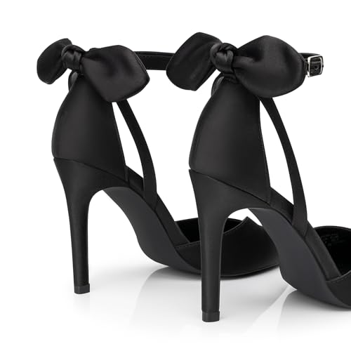Heels for Women Closed Pointed Toe Heels Women's Pumps Stiletto High Shoes with Bow Knot Comfortable Ankle Strap Office Party